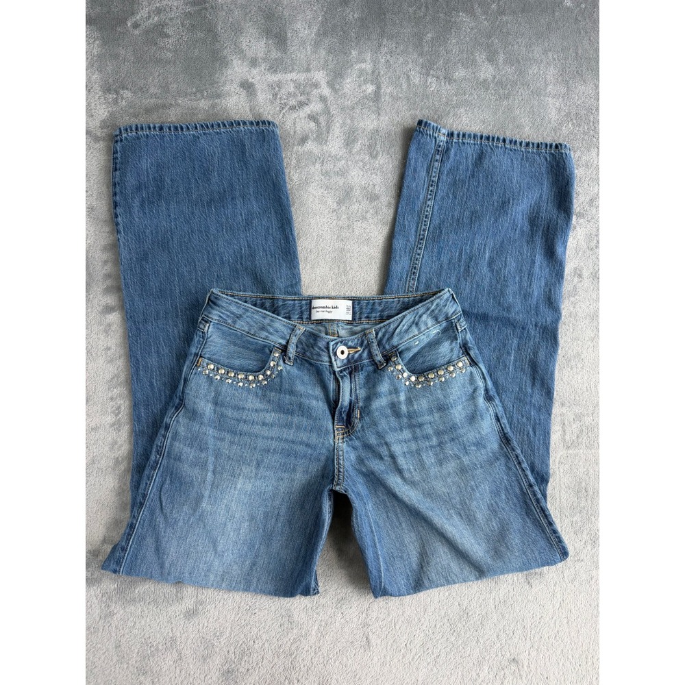 Abercrombie Low-Rise Baggy Denim Jeans Rhinestone Y2K Cyber Baddie Grunge Sz W 2